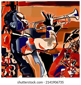 Trumpet player on grunge background - vector illustration (Ideal for printing, poster or wallpaper, house decoration) 