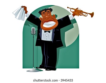 Trumpet player on stage. Vector.