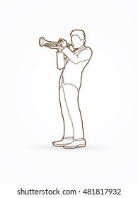 Trumpet player outline graphic vector.