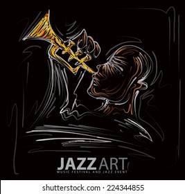 Trumpet Player Sketch, Jazz Art (vector Art)