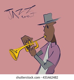 Trumpet Player Sketch, Jazz Music Poster (vector Art)