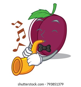 With trumpet plum mascot cartoon style