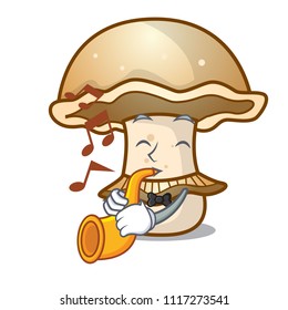 With trumpet portobello mushroom mascot cartoon