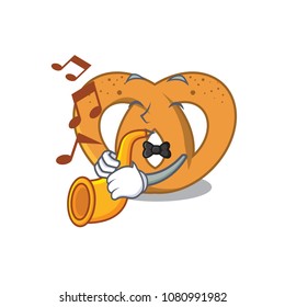 With trumpet pretzel mascot cartoon style