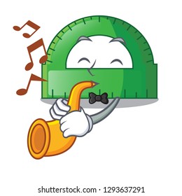 With trumpet protractor on a the mascot table