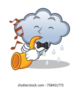 With trumpet rain cloud character cartoon