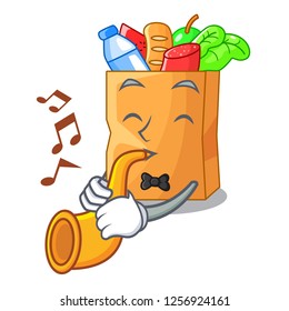 With trumpet realistic food in a bag character