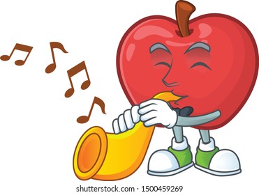 With trumpet red apple funny character for vegetarian cartoon