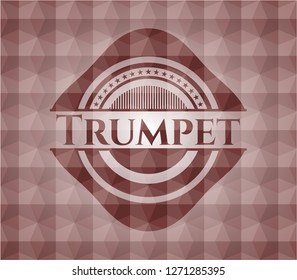 Trumpet red badge with geometric pattern background. Seamless.