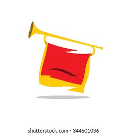 Trumpet with a Red Flag Vector Cartoon Illustration. Bugle Pioneer of Soviet youth organization Isolated on a White Background