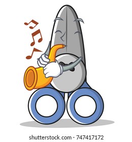With trumpet scissor character cartoon style