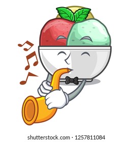 With trumpet scoops of sorbet in isolated mascot