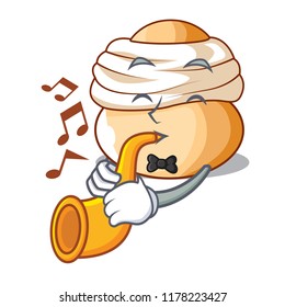 With trumpet semla swedish cream bun on cartoon