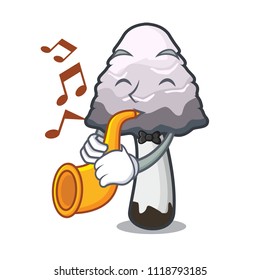 With trumpet shaggy mane mushroom mascot cartoon