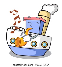 With trumpet ship mascot cartoon style