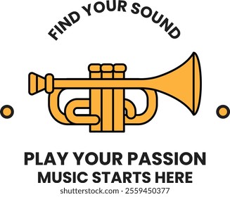 A trumpet is shown with the words find your sound above it