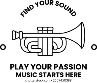 A trumpet is shown with the words find your sound above it