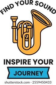 A trumpet is shown with the words find your sound