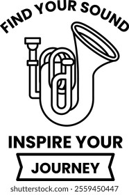 A trumpet is shown with the words find your sound