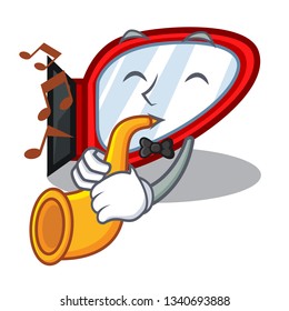 With trumpet side mirror in a cartoon box