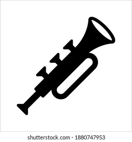 Trumpet silhouette style icon design on white background. color editable