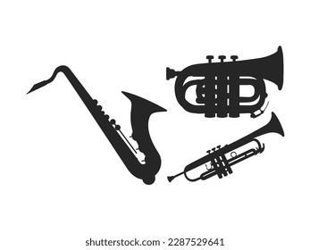 Trumpet silhouette style icon design, Music sound melody song musical art and composition theme Vector illustration