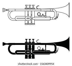 Trumpet. Silhouette and thin line icons. Vector illustration