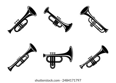 Trumpet silhouette vector art illustration bundle set