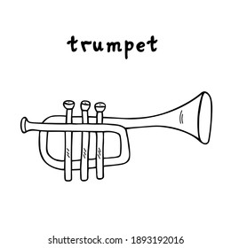 Trumpet sketch illustration. Hand drawn black and white wind instrument clip art drawing