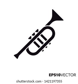 Trompete ícone preto sólido. Símbolo de glifos de instrumentos de latão e música. Instrumento musical ilustração vetor plana.