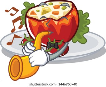 With trumpet stuffed tomatoes on a cartoon board