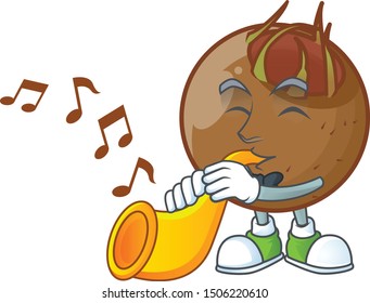 With trumpet sweet medlar fruit cartoon character style.