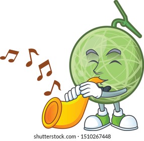 With trumpet sweet melon fruit character mascot shape.