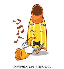 With trumpet swim fin mascot cartoon