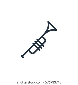 trumpet thin line icon set on white background, audio, music, flat, minimalistic