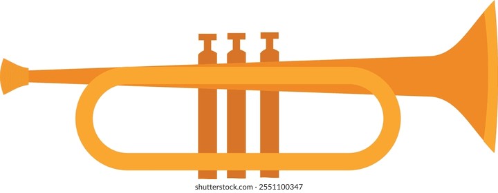 Um trompete com três válvulas é mostrado em uma cor amarela