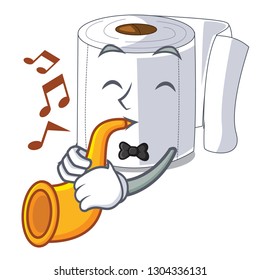 With trumpet toilet paper in shape of mascot