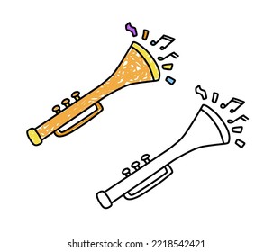 trumpet toy sketch and color vector illustration suitable for children's content, story books, children's stories, cartoon templates