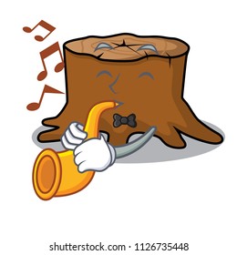 With trumpet tree stump mascot cartoon