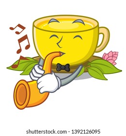 With trumpet turmeric tea in the cartoon shape