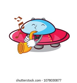 With trumpet ufo mascot cartoon style