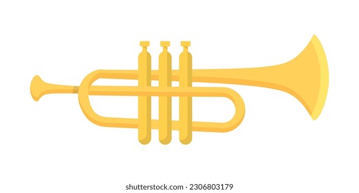 Trumpet vector illustration. Cartoon isolated brass musical instrument of jazz band musician, golden vintage pipe bugle of talent player and artist, concert horn for playing music and marching