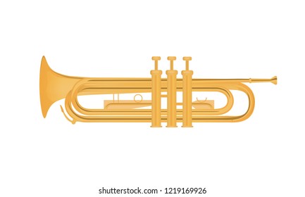 Trumpet vector illustration isolated on white background. Shiny brass music instrument.