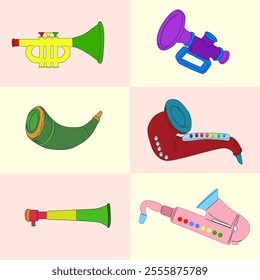 trumpet vector illustration, new year atmosphere, design flat