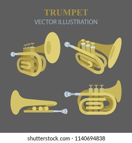 Trumpet. Trumpet vector illustrations set. Trumpet musical instrument icons.