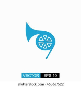 Trumpet vector. Isolated blue icon on white background.