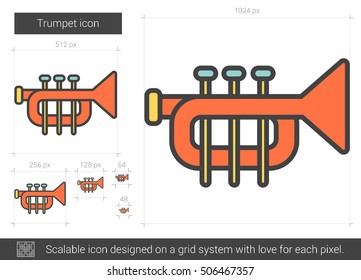 Trumpet vector line icon isolated on white background. Trumpet line icon for infographic, website or app. Scalable icon designed on a grid system.