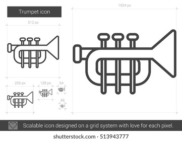 Trumpet vector line icon isolated on white background. Trumpet line icon for infographic, website or app. Scalable icon designed on a grid system.