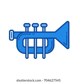 Trumpet vector line icon isolated on white background. Trumpet line icon for infographic, website or app. Blue icon designed on a grid system.