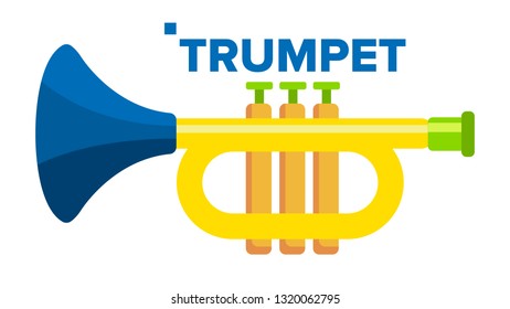 Trumpet Vector. Musical Child Instrument. Isolated Flat Cartoon Illustration